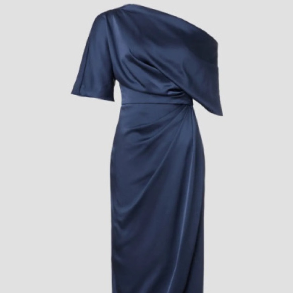 Theia One Shoulder Navy Dress